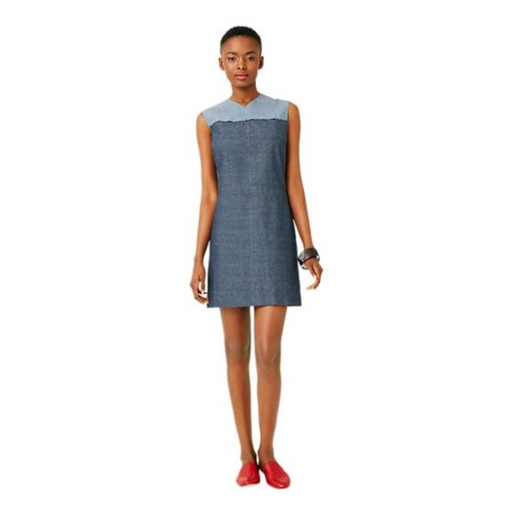 kate spade Dresses & Skirts - KATE SPADE Denim Panel Embroidery V-Neck Dress S